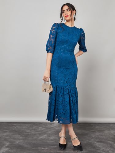 Styli Women's Polyester Maxi Bodycon Dresses Dress (70039094_Blue_XL)