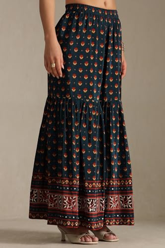 Soch Women's Teal Green Crepe Floral Print Suit Set With Mirror Work