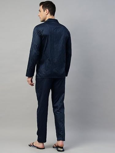 Hancock Men Striped Night Suit Black Size S