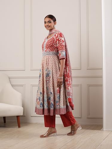 Biba Women Red Cotton Anarkali Suit Set_38