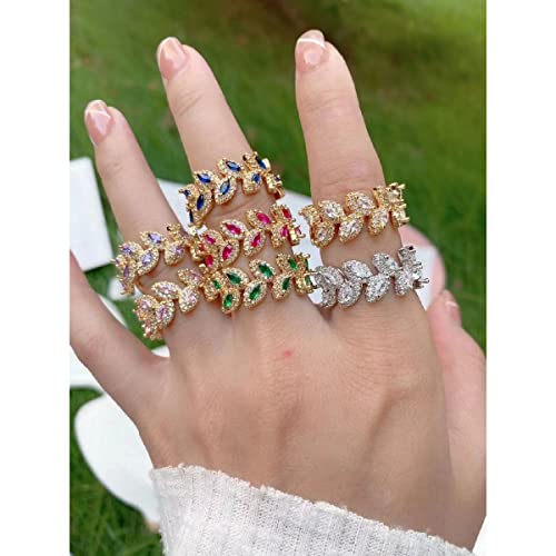 Zivom® Floral Leaf Pink Cubic Zirconia 18K Gold Copper Anti Tarnish Open Back Ring Women
