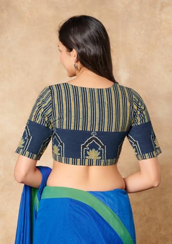 S SALWAR STUDIO Blue Ajrakh Pure Cotton Readymade Blouse