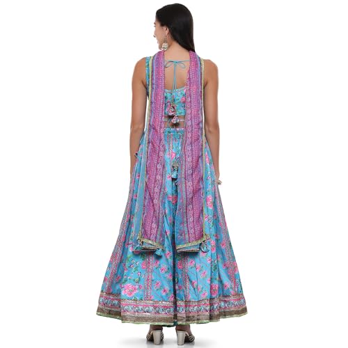 BIBA Womens Polyester Blend Printed Straight Polyester Blend Lehenga Set(Skdassorted9040_Turquoise_Xl) Readymade Turquoise Xl
