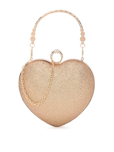 TOOBA Gold Heart-Shaped Glitter Clutch for Women – Sparkling Party Purse with Crystal Handle, Perfect for Weddings, Receptions, Festive & Evening