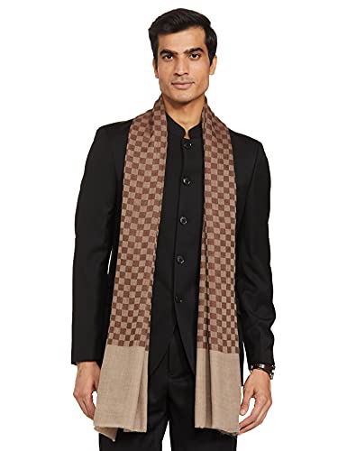 Pashtush Mens Reversible Stole, checkered design Rich Coffee