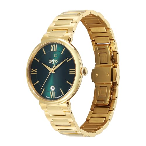 Xylys Quartz Analog with Date Green Dial Golden Stainless Steel Strap Watch for Men