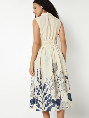 Max Women Printed A-line Dress(White_XL)