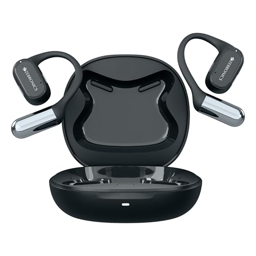 ZEBRONICS PODS O, Wireless Open-Ear Earbuds, OWS, 40 Hrs Backup, Neodymium Drivers, Ultra Comfort Fit, Quad MIC ENC, Rapid Charging, Bluetooth, Dual Pairing, Flash Connect, Low Latency Gaming (Black)