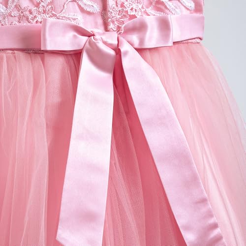Hopscotch Girls Floral Embroidered Sleeveless Gown with Crown Headband in Pink Color for Age (10-12 Years)