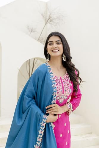 Leeli Peeri Designer Women's Chinon Silk Coding Sequence Embroidery Kurta Sharara Set With Dupatta