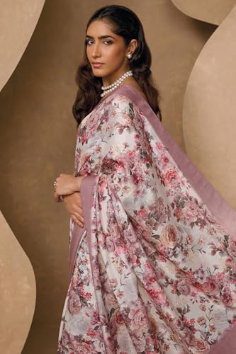 Soch Womens Off White Chanderi Floral Print Saree