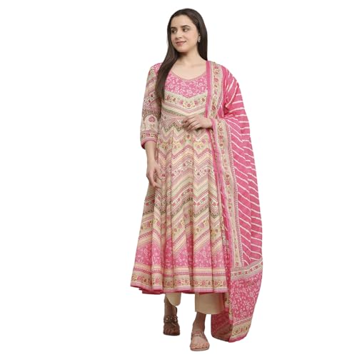 Biba Women Pink Cotton Printed Anarkali Suit Set_42