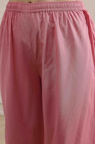 Biba Women's Light Pink Cotton Straight Printed Suit Set
