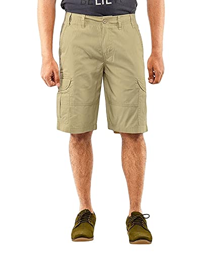 Krystle Men's Cotton Six Slim fit Cargo Shorts (Khaki, 34)