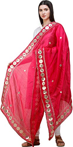 Exotic India Art Silk Dupatta with Embellished and Patch Border | Ethnic Design Stole, Chunni for Women's