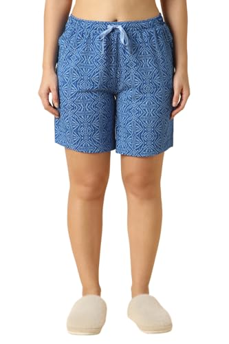 Van Heusen Women Printed Lounge Shorts - Functional Pocket, Elasticized Waist with Drawcord Ties, Ultra Soft Blue