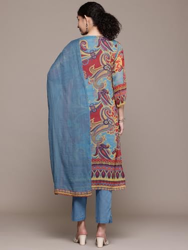 Aarke Ritu Kumar Turq Petal Paisley Full Sleeve Kurta With Pant And Dupatta
