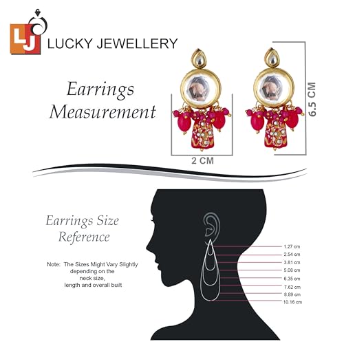 Lucky Jewellery 18K Gold-Plated Back Meenakari Kundan Choker Necklace with Earrings | Elegant Magenta Color Necklace Jewelry Set for Women & Girls (1565-J5SK-1630-R)