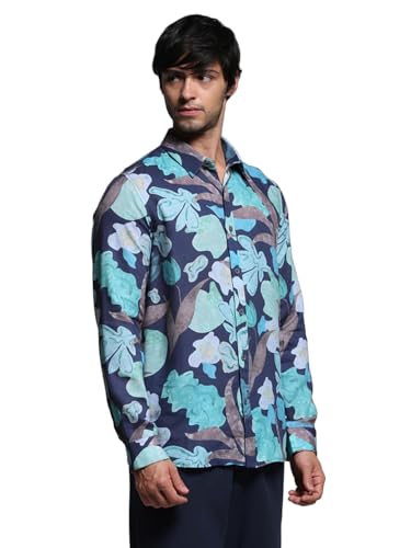 Jack & Jones Men Floral Print Slim Fit Blue Shirt
