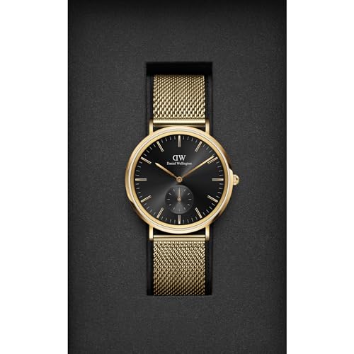 Daniel Wellington Classic Analog Watch for Man with Black Round Dial & Gold Stainless Steel Bracelet Band Water Resistant Men's Wrist Watches - DW00100713K