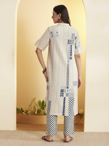 BIBA Cotton Printed A-Line Casual Kurta With Palazzo