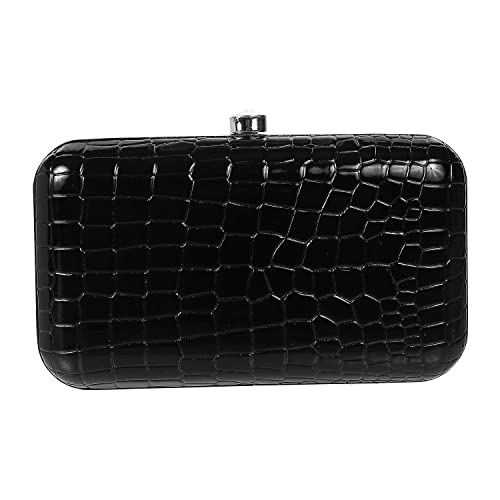 Mochi Black Faux Leather Secure Button Closure Party Clutch For Women