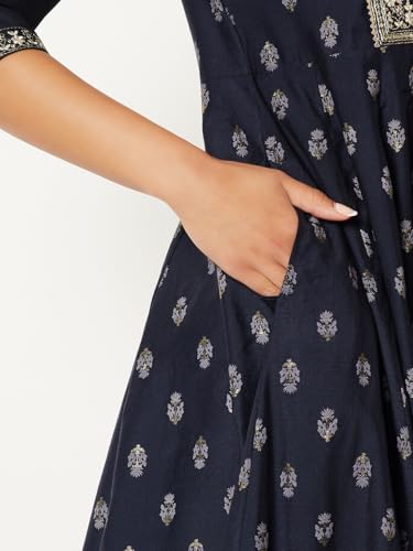 Max Women Embroidered A-Lune Kurta (Blue_S)