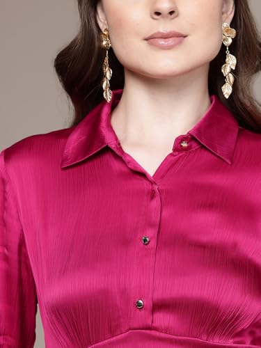 Label RITU KUMAR Fuschia Vacenza Collar Neck Short Dress