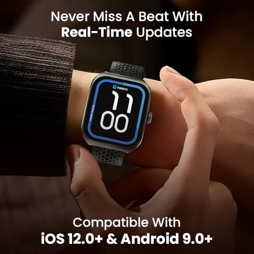 Toreto Eclipz Arc Smartwatch with 1.81" IPS Display, Bluetooth Calling, IP67 Water Resistance, 22mm Silicone Strap, 12-Day Battery, iOS & Android Compatible (Graphite Black)