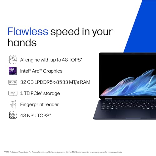 HP Omnibook Ultra Flip (Previously Spectre), Intel Core Ultra 9 288V (32GB LPDDR5x, 1TB SSD), 3K, OLED, 120 Hz, 14''/35.6cm, Win11, M365* Office24, Blue, 1.34kg, fh0368tu, 9MP Camera, Backlit Laptop