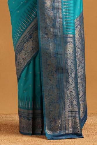 Soch Womens Turquoise Blue Silk Blend Ethnic Motifs Zari Woven Saree