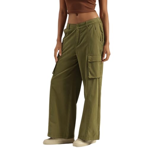 United Colors of Benetton Solid Easy Pull On Washed Cargo Pants (Size : 34) - 25A4DVKDF06GG20T Olive