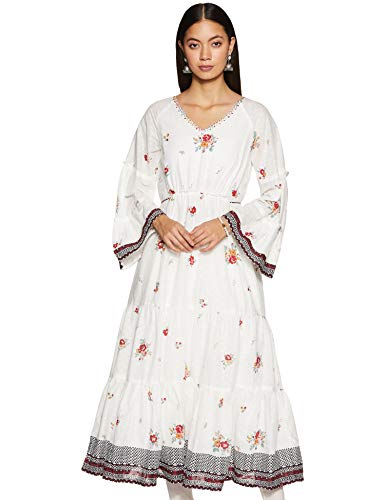 BIBA Women Printed Mix and Match Ankle Length(Dresses1074_Off White_36)