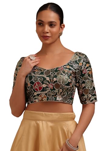 Soch Womens Green Georgette Embroidered Padded Blouse with Zari