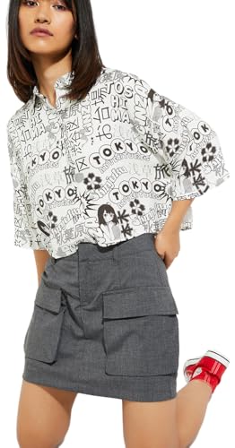 Max URB_N Women Printed Boxy Cropped Shirt (Ivory_S)