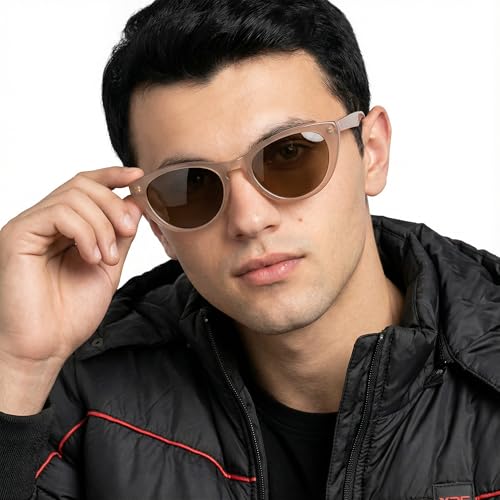 John Jacobs | Transparent Brown | Full Rim Cat Eye Stylish & Premium UV Protected Sunglasses | Acetate Lines | Polarized and 100% UV Protected | Women | Extra Wide | JJ S17346
