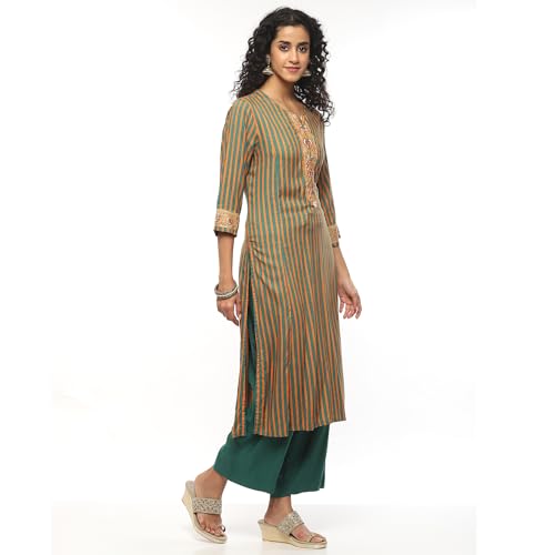 BIBA WOMEN PRINTED STRAIGHT SALWAR KURTA DUPATTA(SKDASSORTED8826_GREEN_42)