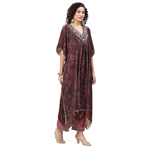 BIBA WOMEN PRINTED STRAIGHT SALWAR KURTA DUPATTA(SKDKAFTAN8311_PURPLE_38)