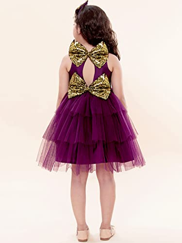 A.T.U.N Baby Girl's Fit And Flare Dress (GDRS KYH WIG_0-3_Wine, Gold_0 - 3 Months)