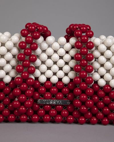 TUSSYA BY SHREYA Cherry Ivory Crystal Bag Elegant Pearl Design Handbag with Broad Beaded Belt