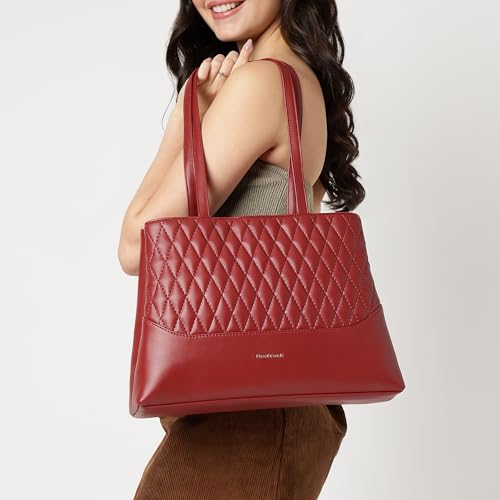 Fastrack GridGlam Cherry Shoulder Bag | Faux-Leather Women’s Handbag | Quilted Shoulder Bag with Dual Zipper Compartments