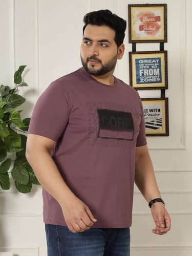 JOHN PRIDE Plus Size Men Regular Fit Printed Short Sleeves Purple Round Neck Stretchable T-Shirt (JPTSR32443_7XL_Purple)