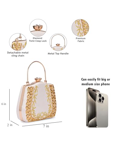TOOBA Handicraft Women's Floral Embroidered Sequinned Envelope Clutch Bag| Evening Bag, Bridal Purse & Party Handbag | Wedding & Special Occasion Clutch