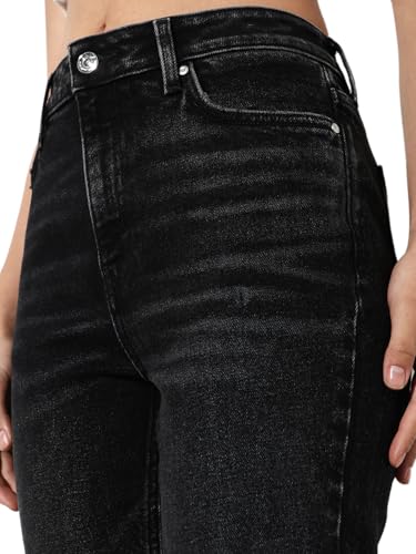 ONLY Women's Straight Fit High Rise Black Jeans