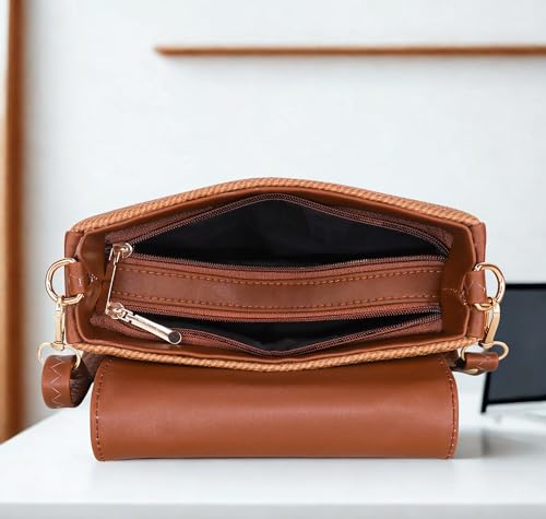 YOYOWING Women’s Premium Textured Satchel Sling Bag, Stylish Top Handle Crossbody Handbag with Adjustable Strap, Designer Shoulder Purse for Office & Party (Brown)