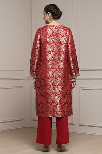 Biba Women Red Viscose Rayon Straight Yarndyed Suit Set_34