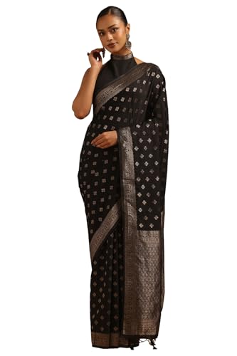 Soch Womens Black Viscose Silk Floral Zari Woven Saree