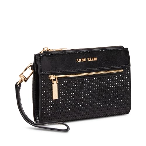 Anne Klein AK 2 Piece Gift Set with Rhinestone Zip Clutch and Card case, Black, One Size, Ak 2 Piece Gift Set With Rhinestone Zip Clutch and Card Case