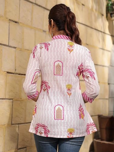 NAINVISH Women's Pink Floral Printed A-line V-Neck Top (SD671_T-XL_(3)