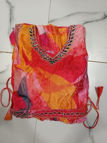 LAXMINARAYAN FASHION-Womens gownWomen's Multicolor Chinon Stitched Gown with Embroidery & Hend Worked Belt Anarkali Gown (in, Alpha, 2XL, Regular, Pink)